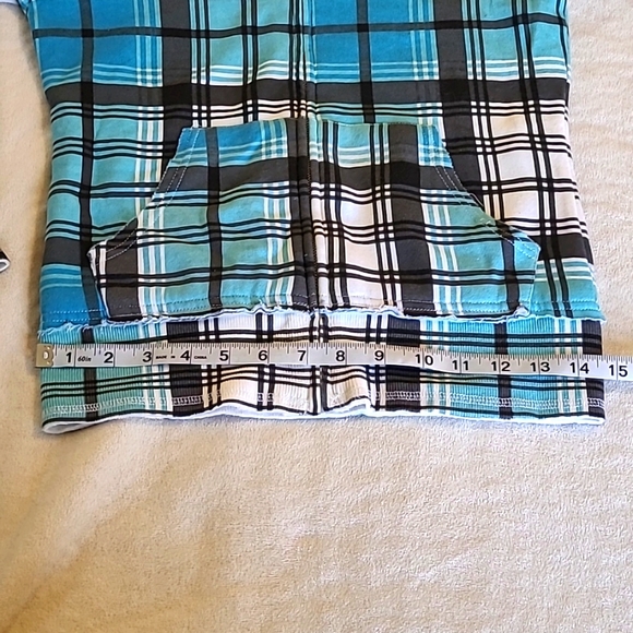 Y2K Zipup BillaBong Reversible Hoodie, Blue Plaid, front pockets, Writing Inside - Picture 6 of 8